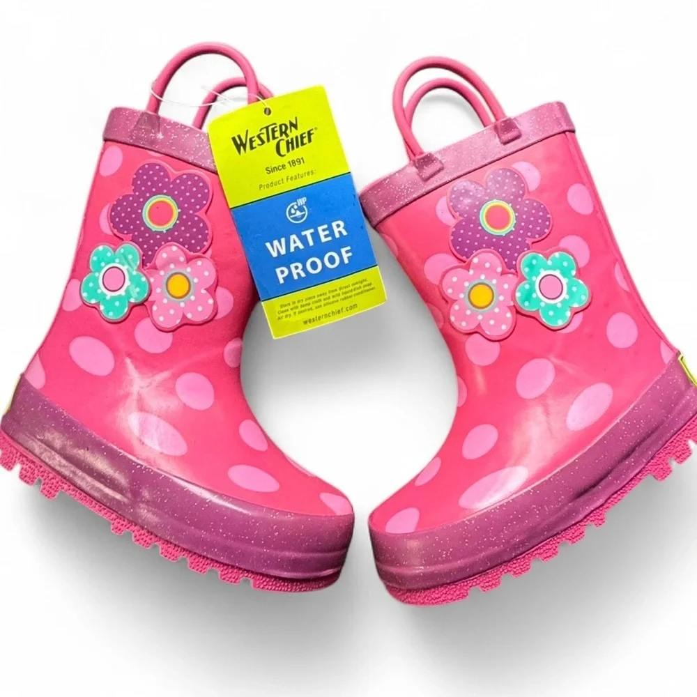 Western Chief Pink and Purple Rain & Snow Boots with Pull-On Handles toddler 6